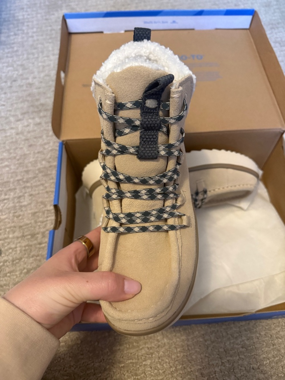 Women's Beige Sherpa-Lined Ankle Boots - Picture 2 of 6